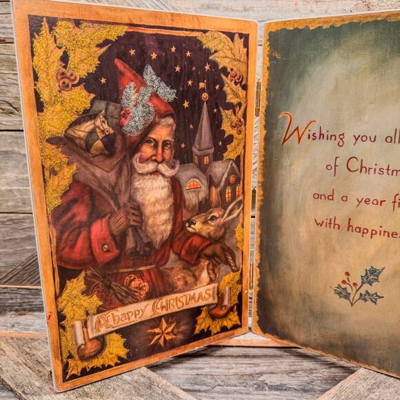 1980’s Vintage Old World Style Father Christmas Folding Tabletop Plaque - Picture 8 of 9